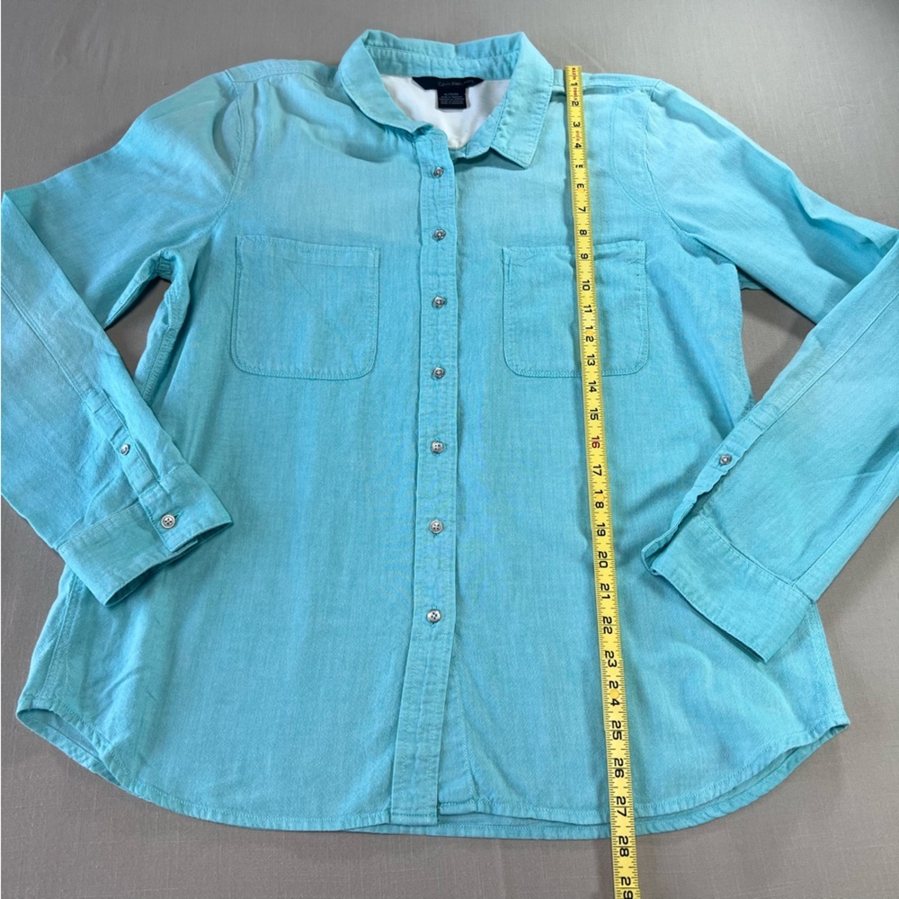 Calvin Klein Jeans Women’s XL Aqua Button-Up Shirt 100% Cotton Long Sleeve - Picture 4 of 14